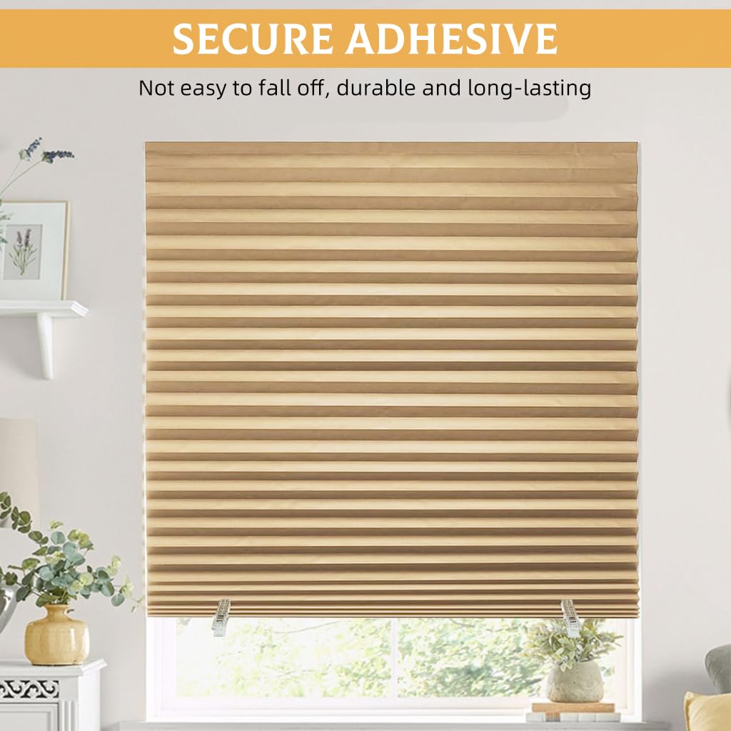 HASTHIP Blinds for Windows Without Drill featuring Roll Up Pleated Paper Design 47x70 in | Light Filtering and UV Protection for Home or Office