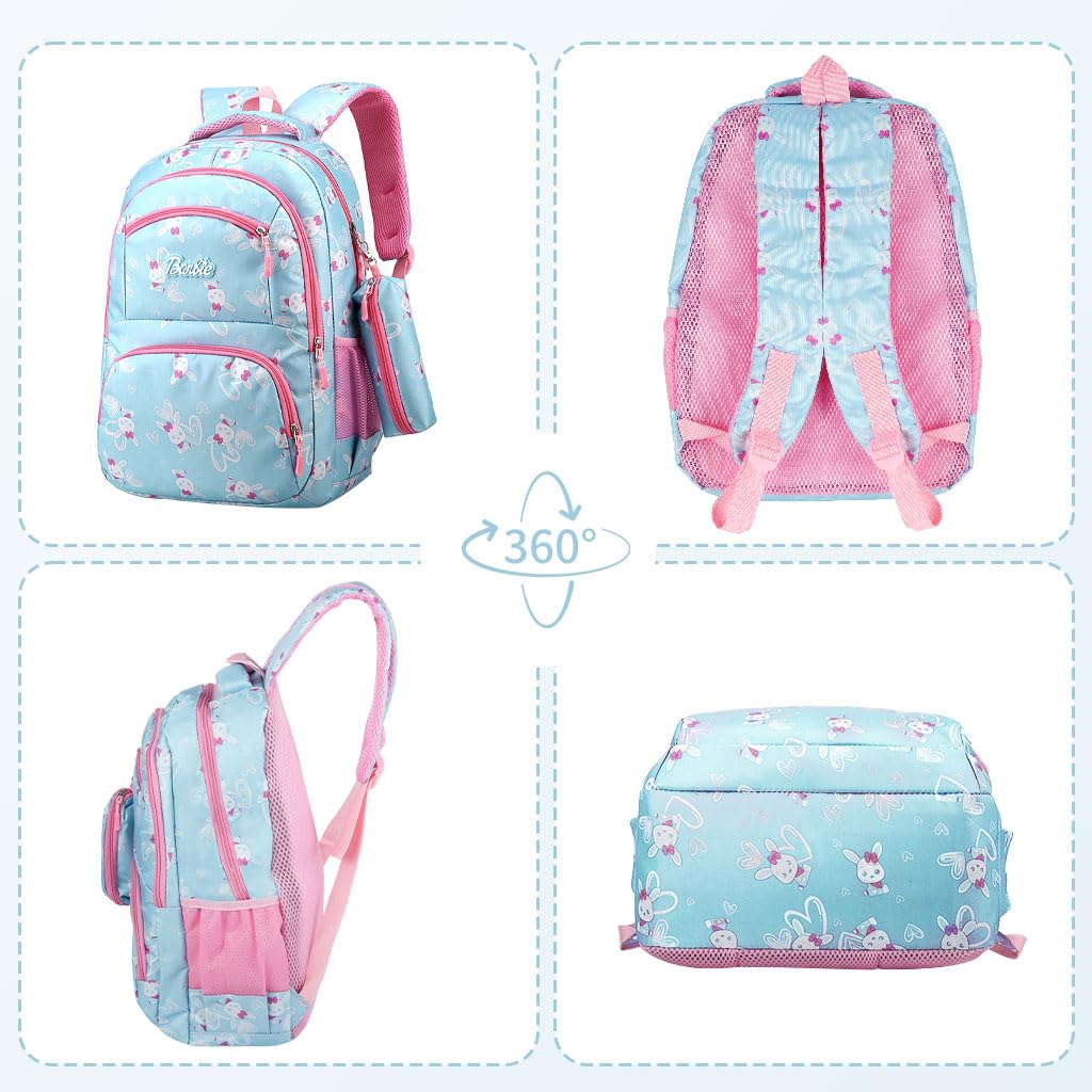 Zibuyu Cute Rabbit Backpack for Girls with Matching Pencil Case 46×33×20cm | Water Repellent Lightweight School Bag