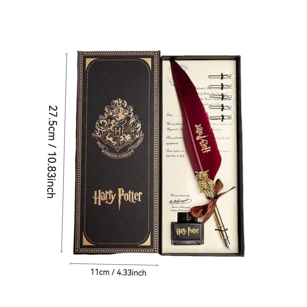 Zibuyu Feather Quill Pen Set for Calligraphy with 5 Nibs and Ink Bottle Base | Handmade Gift