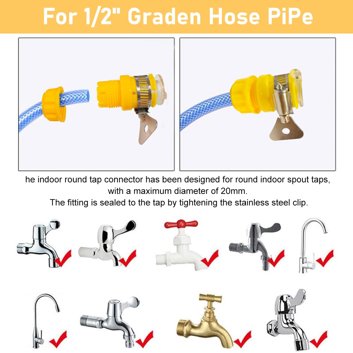 HASTHIP Universal Water Tap Connector for Kitchen Bathroom and Garden featuring 4/6 Point Anti‑Leakage ABS Design | Quick Release Faucet Adapter