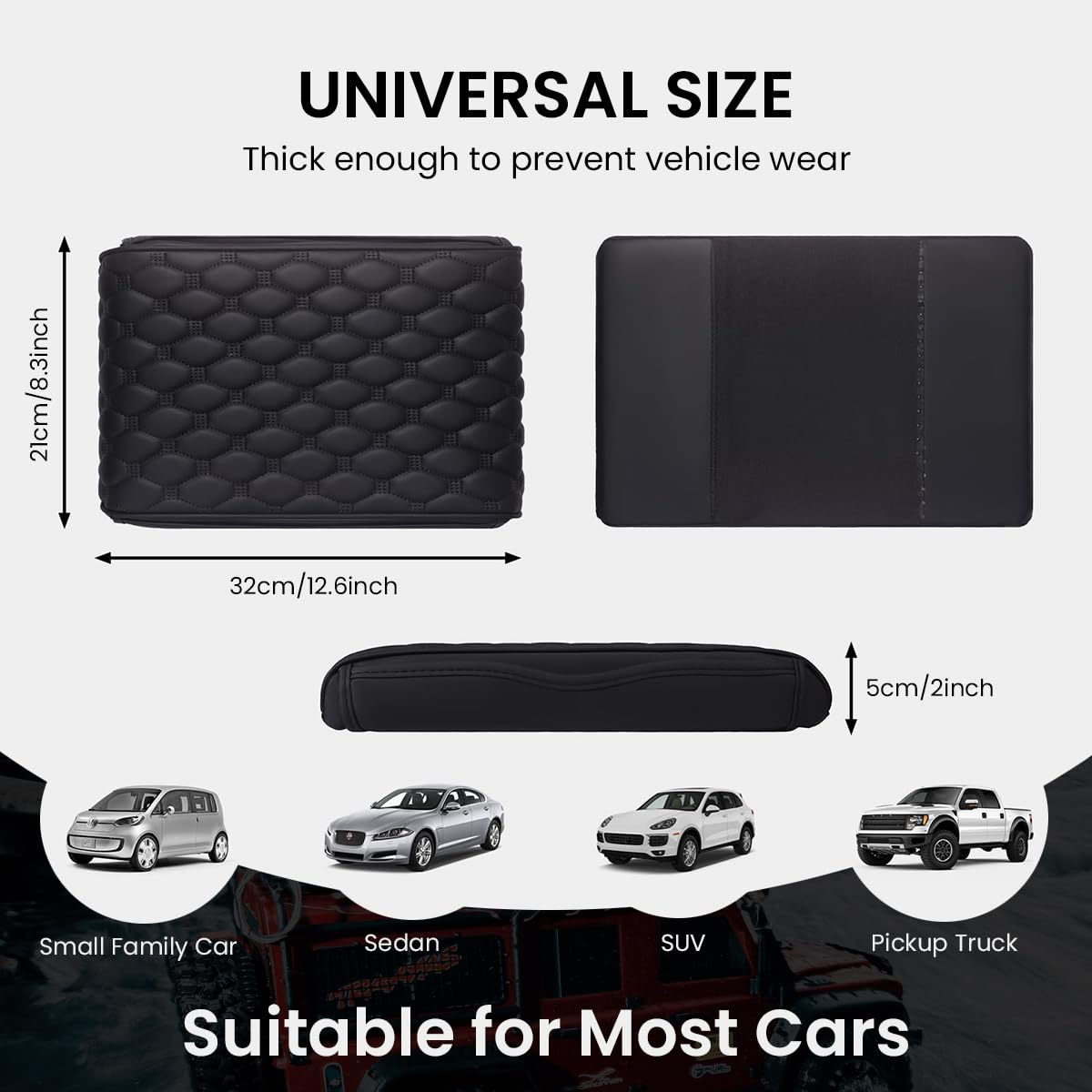 STHIRA Universal Armrest for Car with Side Storage Pouch featuring Ergonomic Cushion 31x16x5cm | PU Leather Comfort Support