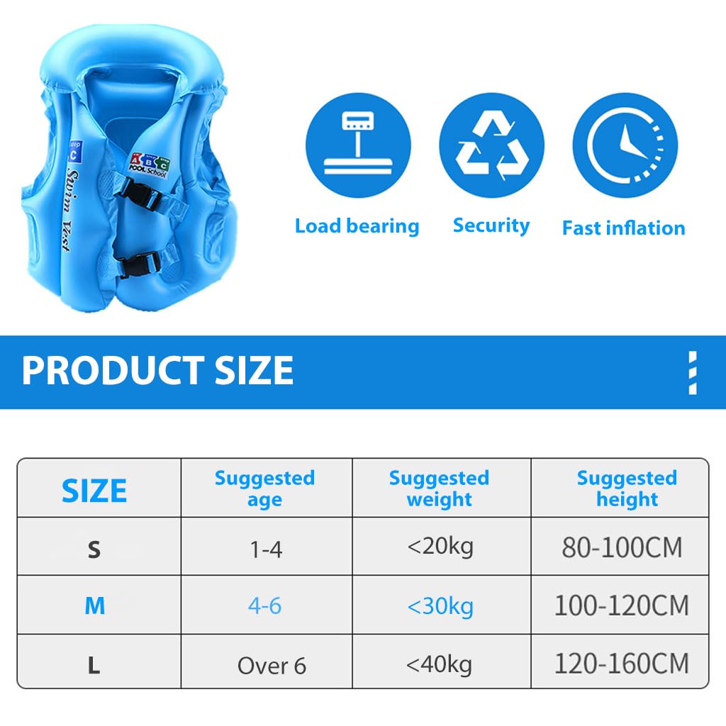 Optifit Swimming Vest for Kids 5–8 Years with Dual Buckles and Multiple Inflation Valves | Blue PVC Safety Float Jacket