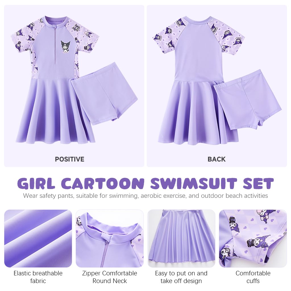 SNOWIE SOFT Kuromi Girls Swimsuit for Swimming and Beach | 120-130cm Quick-Dry UV Protection