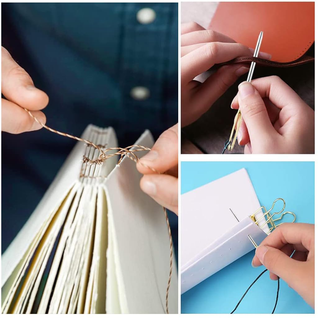 HASTHIP 12 PCS Leather Sewing Repair Kit Leather Sewing Waxed Thread with Leather 7 Pcs Stitching Needle Tape Measure Sewing Awl for Leather DIY Stitching Repair Sewing Sofas Carpet Furs Sewing