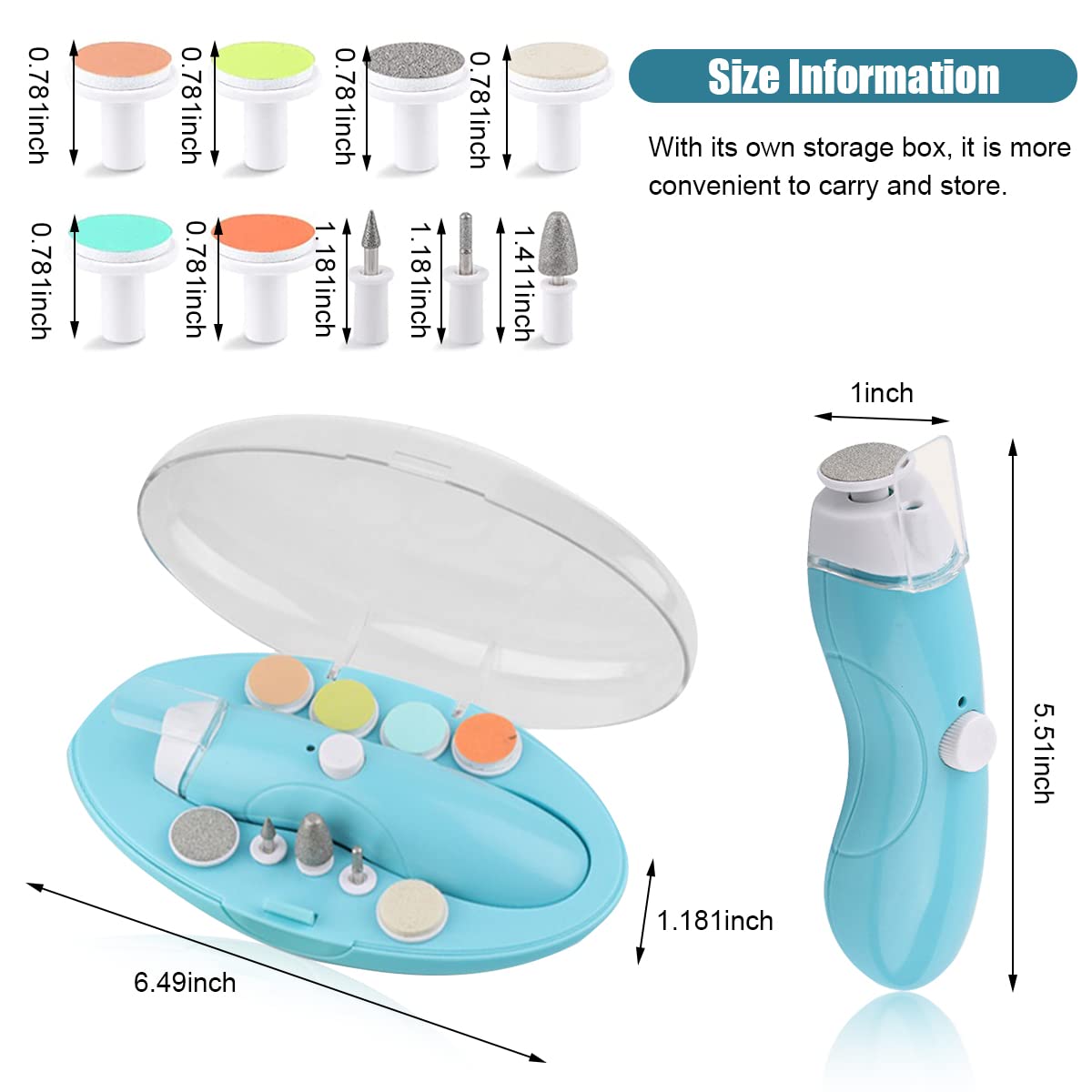 SNOWIE SOFT Rechargeable Nail Trimmer for Baby and Adult with 9 Grinder Bits featuring Bi Directional Speed Control and LED Light