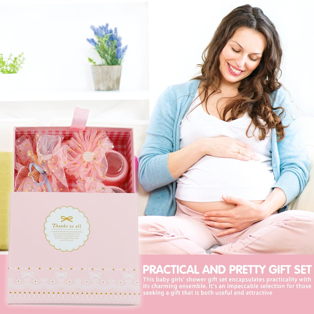 SNOWIE SOFT Baby Girl Shower Gift Set 3pcs with Crown Headband and Pink Footwear | Newborn Princess Gift