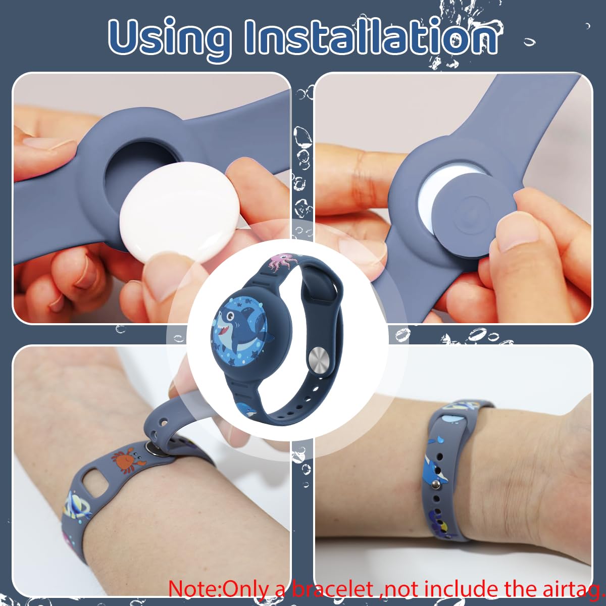 ZORBES Kids AirTag Bracelet for Anti-Lost Tracking with 9 in Adjustable Silicone Band | Cartoon Shark Design for Children
