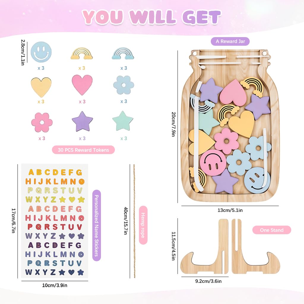 PATPAT Reward Jar for Kids featuring Magnetic Attachment and 30 Reward Cards | Wooden Design