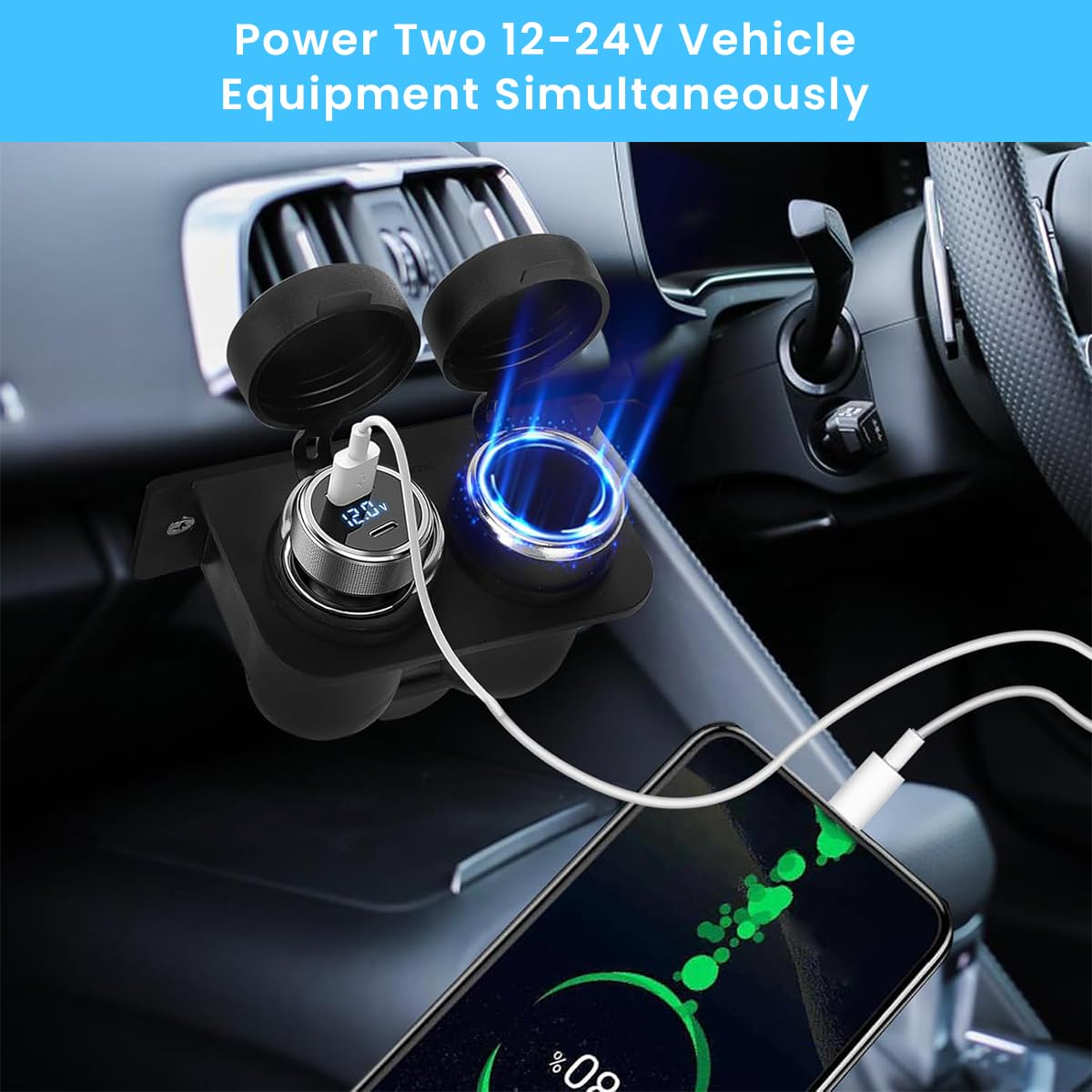 STHIRA Car Cigarette Lighter Socket for 12V and 24V Vehicles with Dual Splitter Caps | Easy Installation