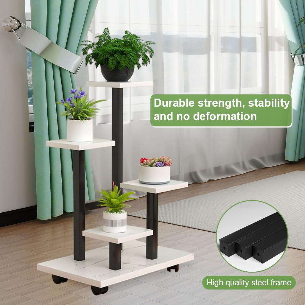 HASTHIP Mobile Planter Rack for Indoor Plants featuring Caster Wheels and Steel Frame 35x23x87cm