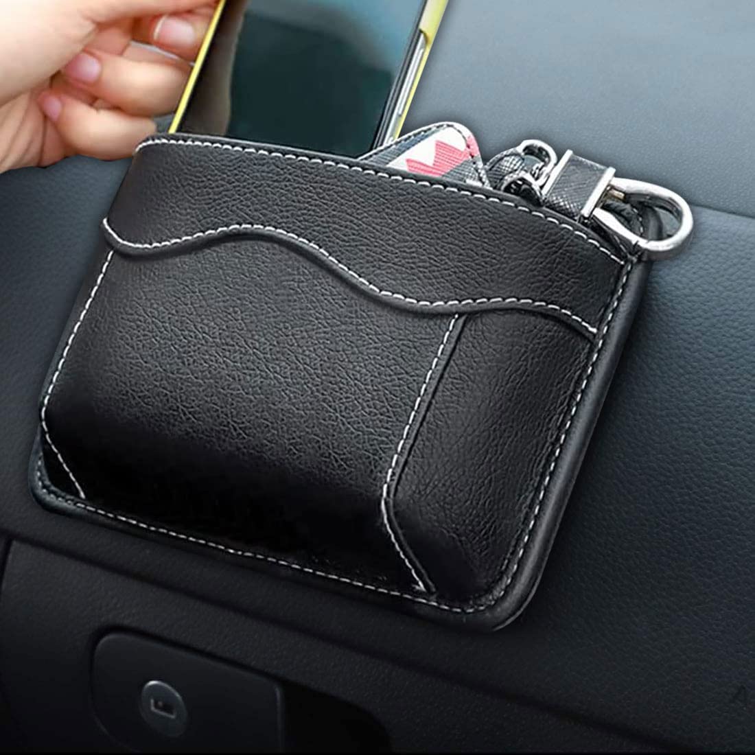 STHIRA Car Storage Organizer Pouch for Seat Side with Self Adhesive Design 17×12cm PU