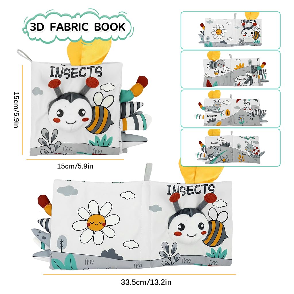 SNOWIE SOFT Insect Cloth Books for Babies with Crinkle and Squeaky Pages | Washable Non-Toxic Toy