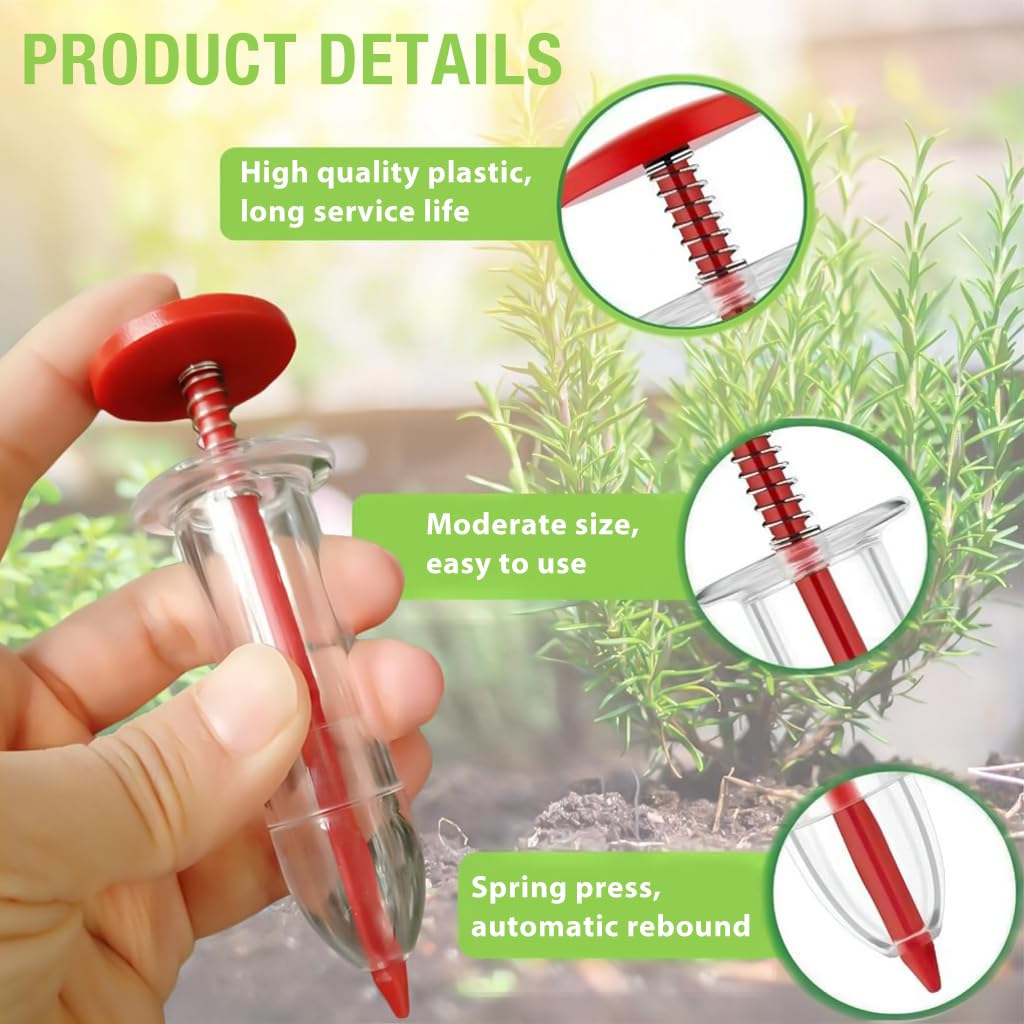 HASTHIP Manual Seeder Kit for Gardens with 10 Plant Markers and Scale Seed Dibber | Plastic Sowing Tool