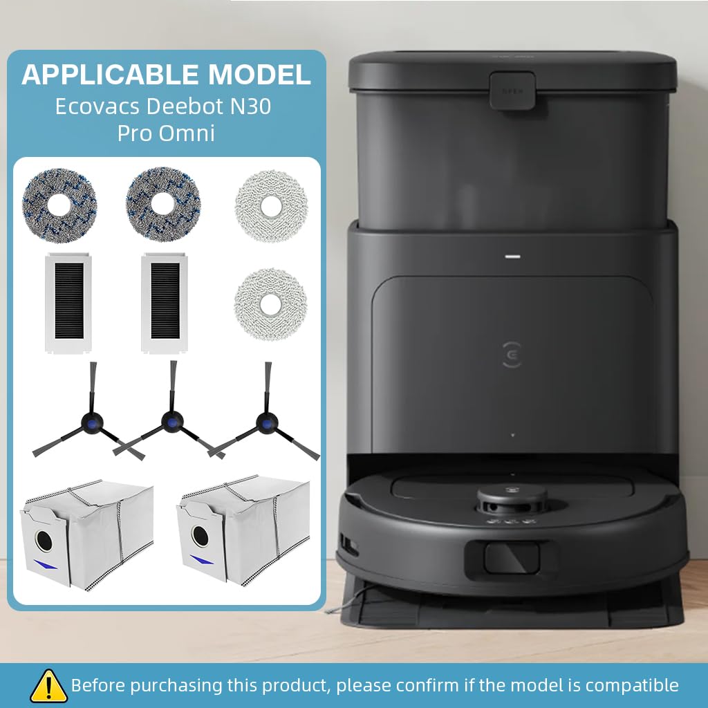 HASTHIP Replacement Accessories for Ecovacs Deebot N30 Pro Omni with 22 pcs Set | Includes Side Brushes Dust Bags Filters and Mop Cloths