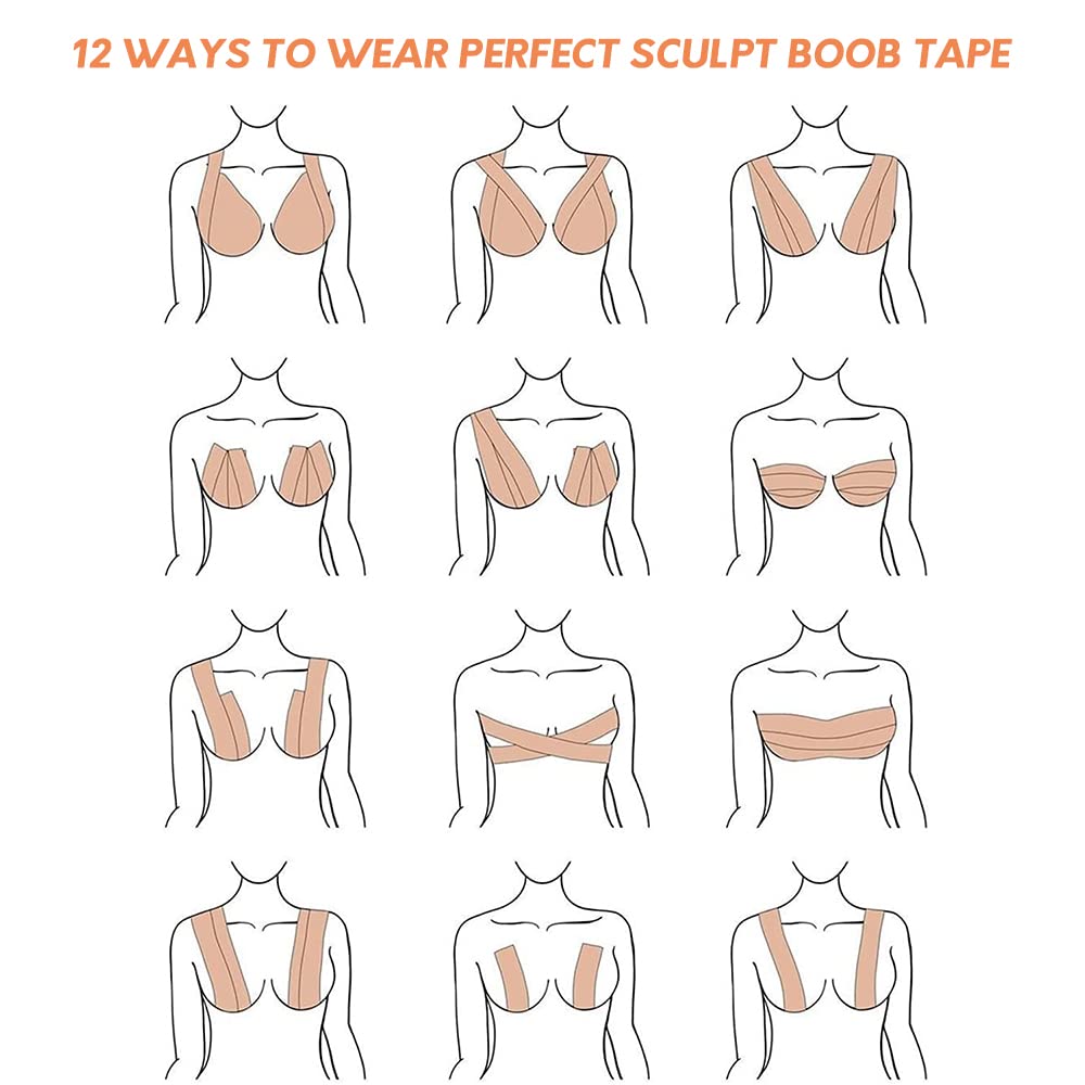 MAYCREATE Boob Tape for Breast Lift with 5cm×5m Free Cut Design and 10 Pair Nipple Covers | Beige