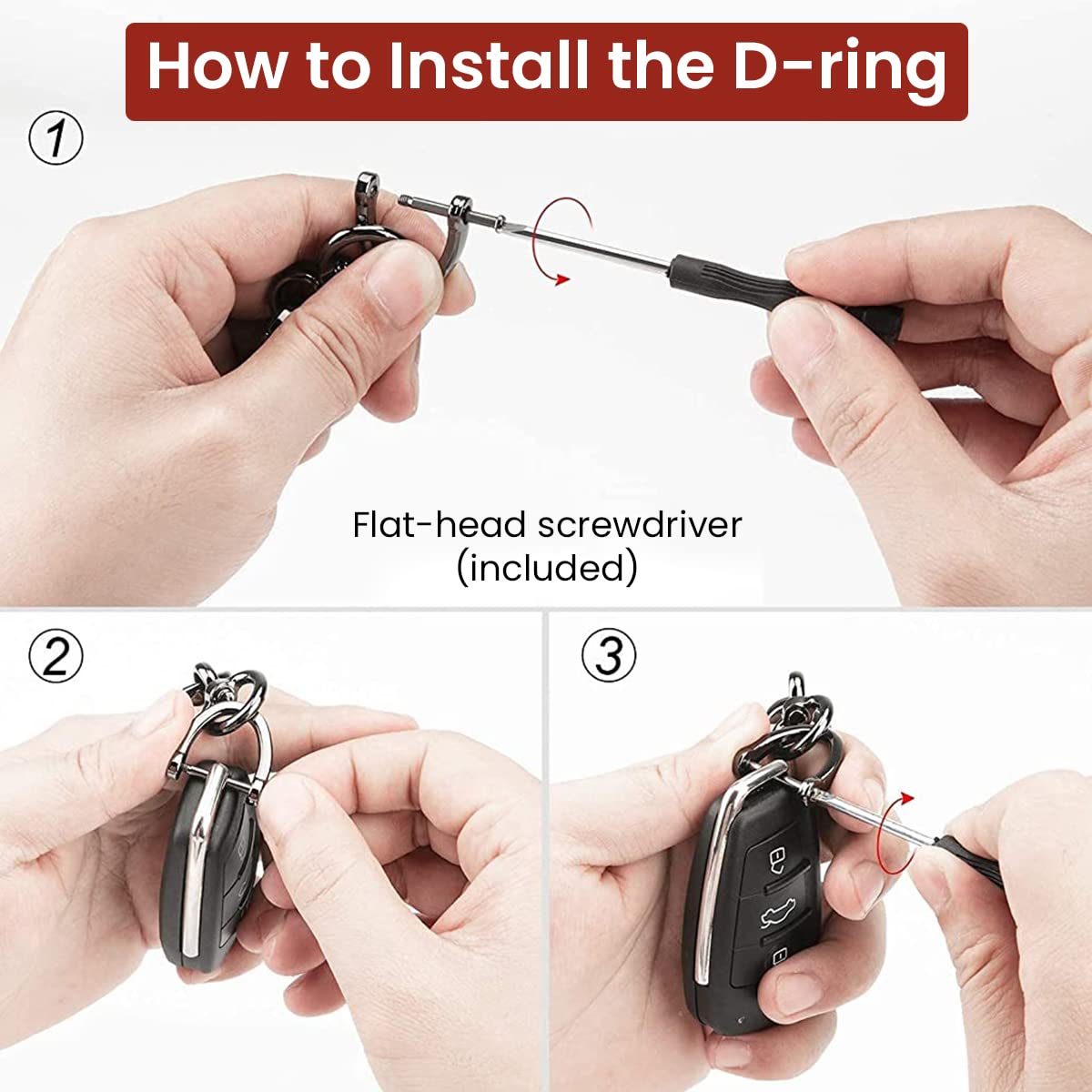 ELEPHANTBOAT Car Key Chain for Universal Keys with Screw Fixed Design and Gold Alloy Buckle