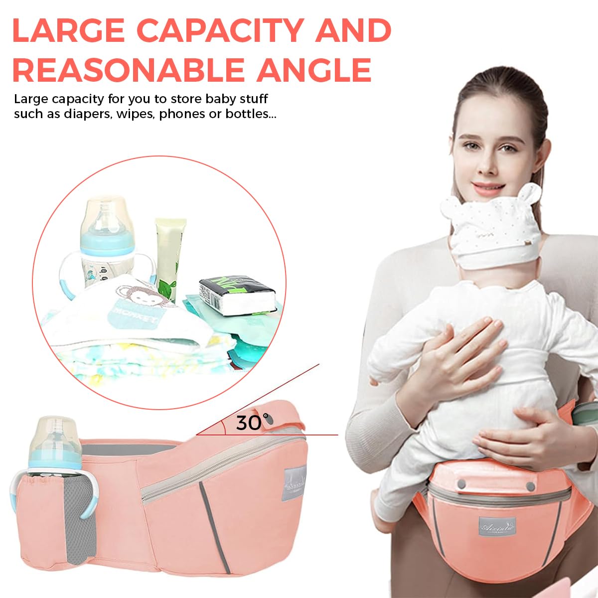 SNOWIE SOFT Baby Carrier Hip Seat for Travel with 6 in 1 Adjustable Design and Storage | Cotton Fabric for 0–36 Months