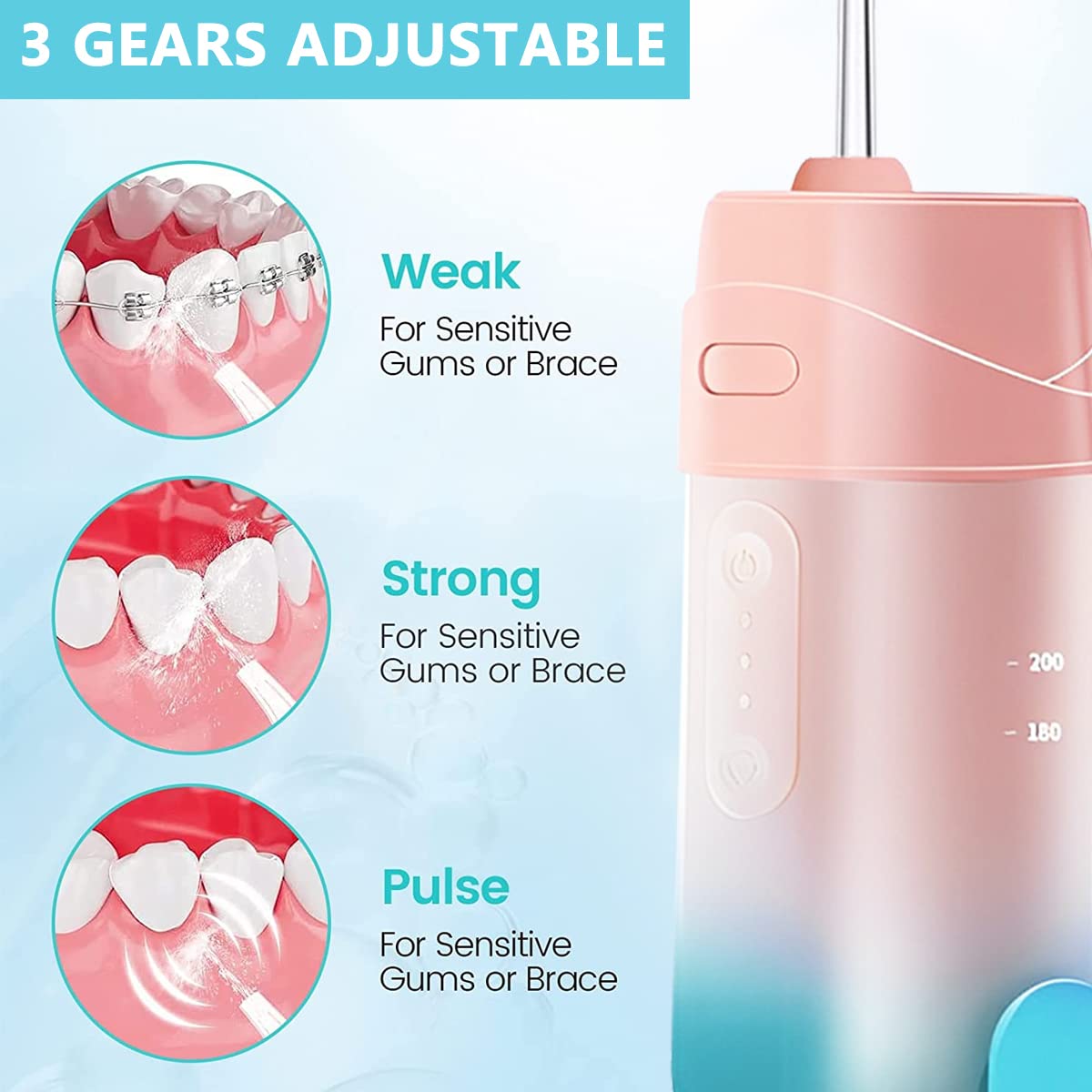 HANNEA® Dental Flosser for Teeth Oral Care, Cordless & Rechargeable Dental Oral Irrigator Detachable 240ml Water Tank with 3 Modes, IPX7 Waterproof Water Picks for Teeth Cleaning, Pink