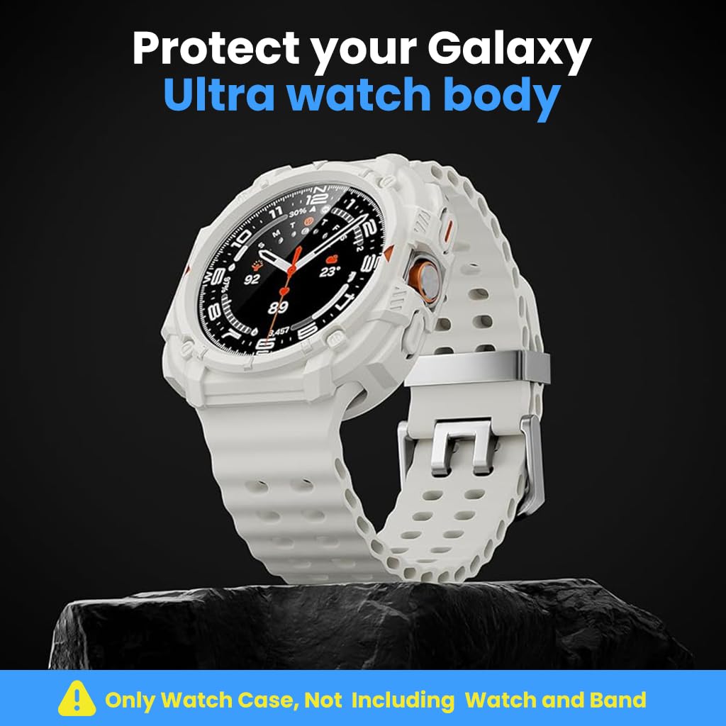 ZORBES Galaxy Watch Ultra 47mm Case with Full Edge Guard and Snap-on TPU Cover | White