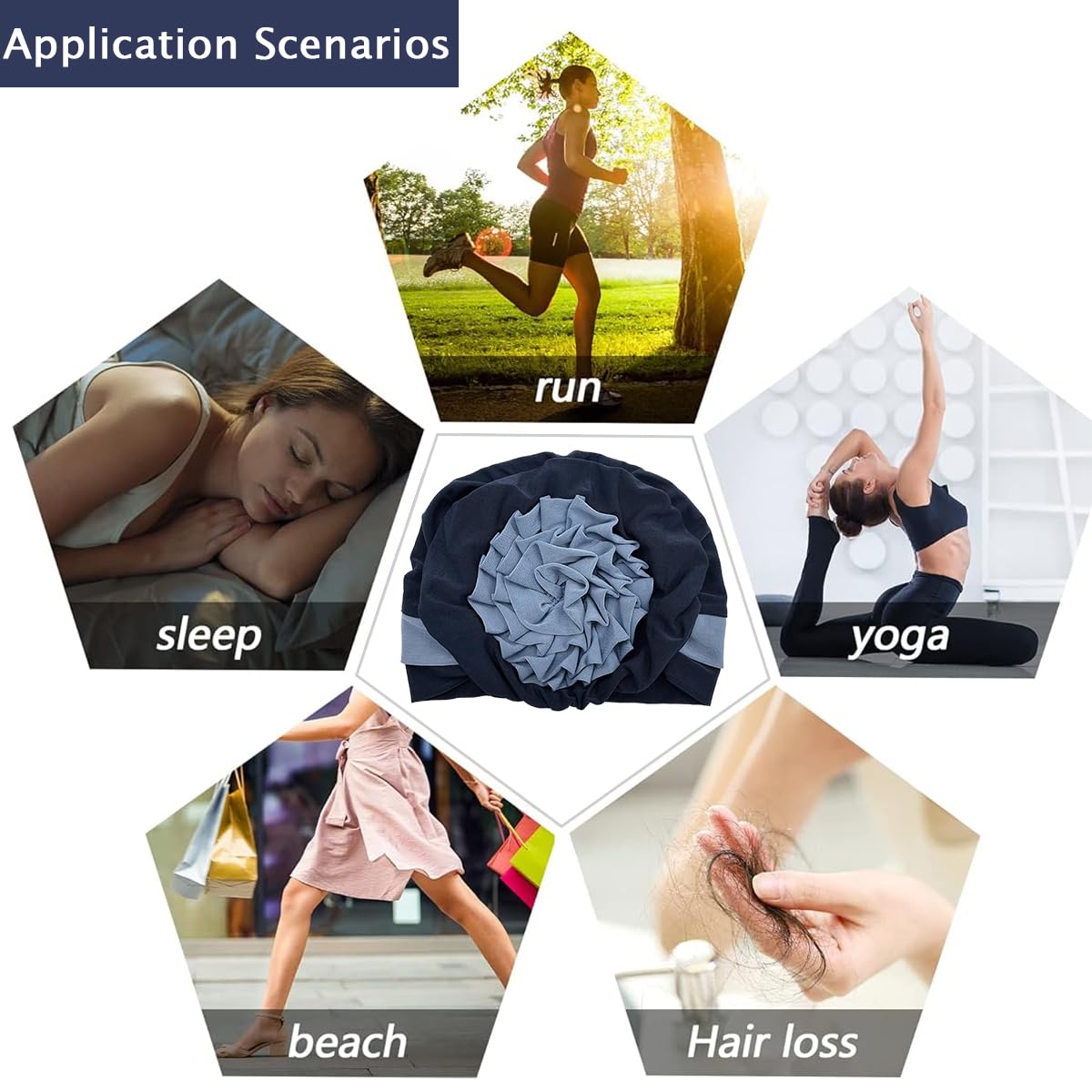 SANNIDHI Chemo Caps for Women with Elastic Fit 22–23 in featuring Floral Detail | Navy Blue Turban