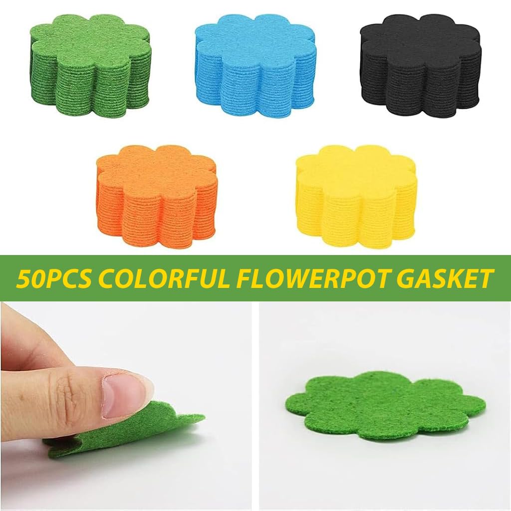 HASTHIP Pot Drainage Barriers for Flower Pots featuring Breathable Fabric 50pcs 2.95in | Colorful Flower-Shaped Liners