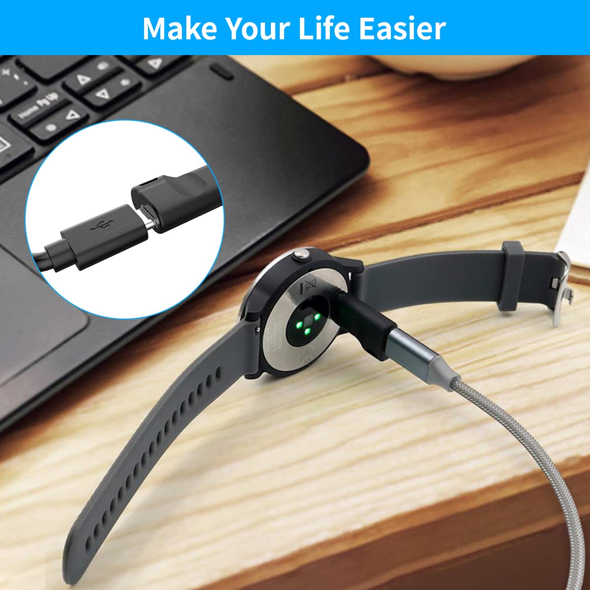 ZORBES Watch Charger to Type C Adapter for Garmin with Voltage Regulator and PTC | Compact 1.5×0.7×2.5 cm Portable Design