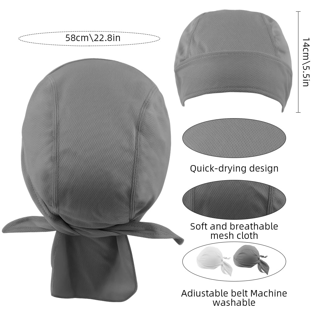 GUSTAVE Hip Pop Durag for Running and Riding featuring Quick Dry Mesh Tie Back | 2Pcs White & Grey