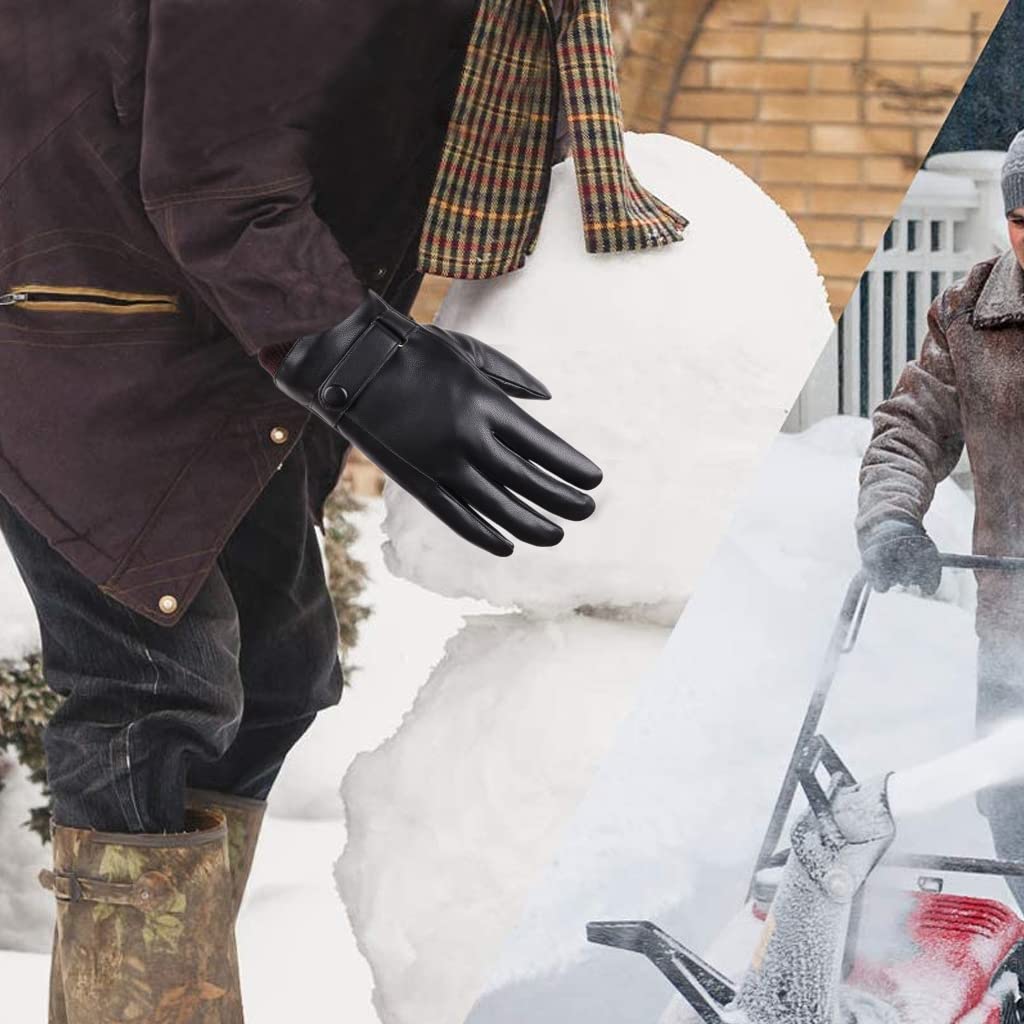 Proberos Winter Gloves for Men with PU Leather and Fleece Lining | Touch Screen Driving 3PCS