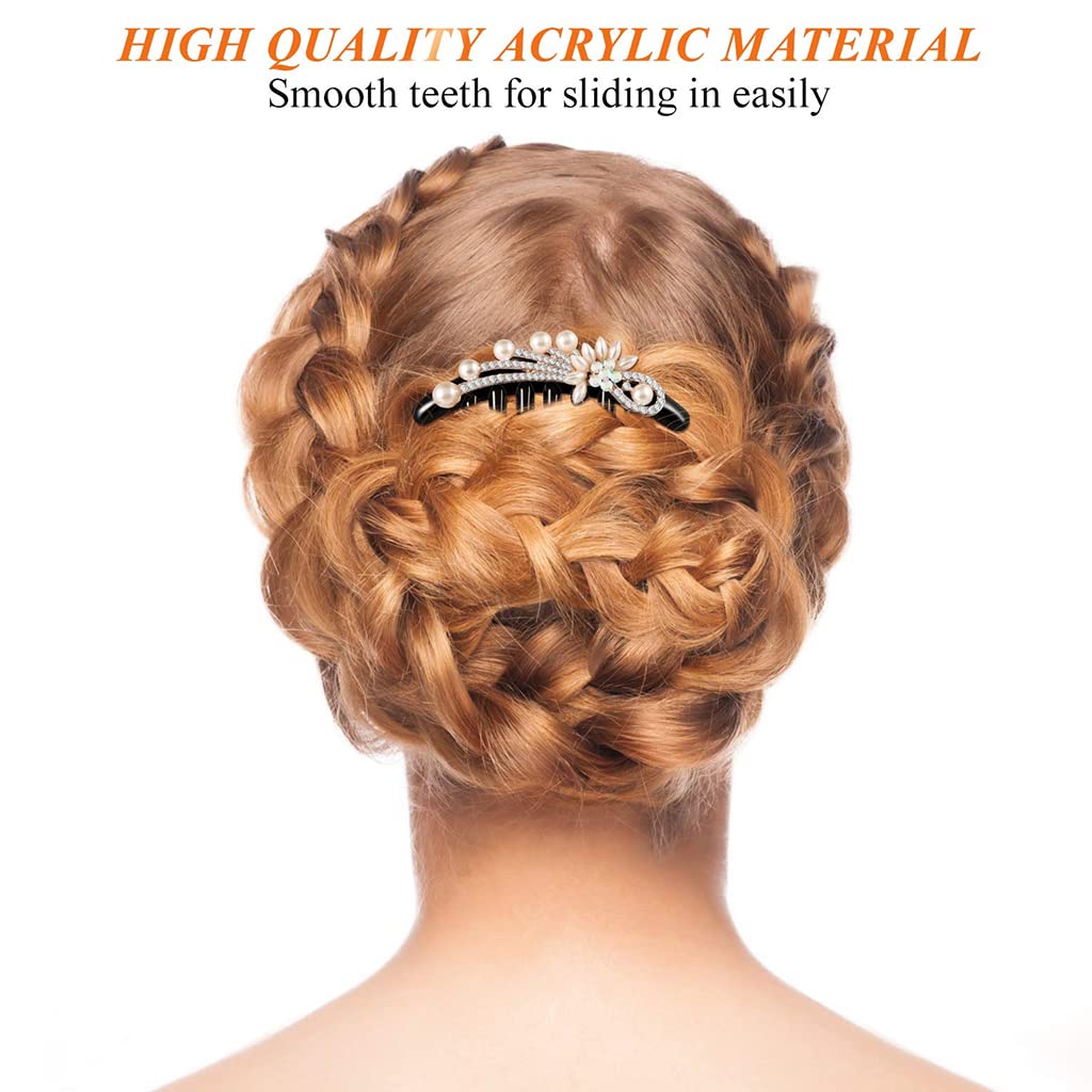 PALAY Pearl Hair Clips Side Comb for Women Girls, Hair Clamp Non-slip Comb Rhinestone Hairpins Pearls Retro French Barrette Birthday Party Gift (Pearl-1)