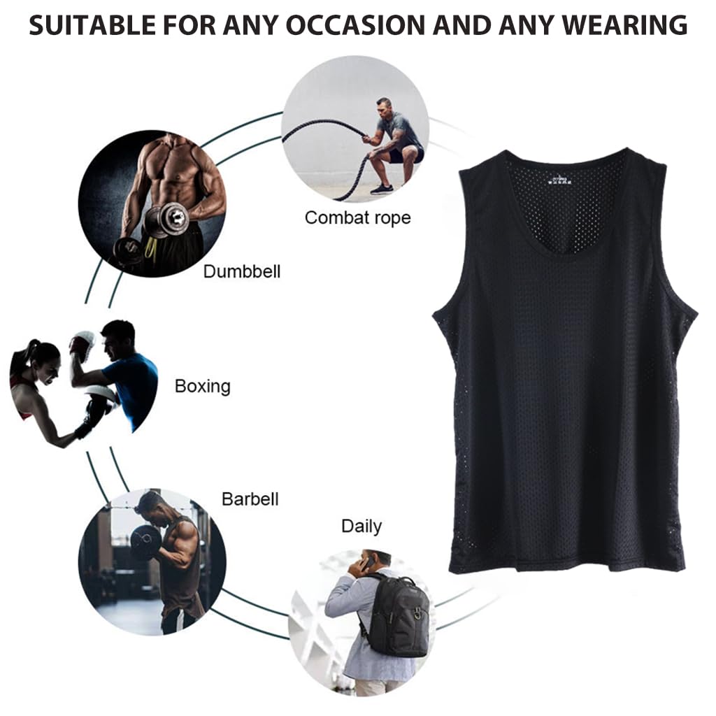 GUSTAVE Gym Vest for Men with Breathable Mesh and Quick-Dry Ice Silk Fabric | Black Sleeveless Top