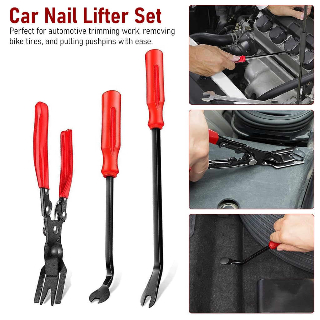 STHIRA® Car Repair Tool Rubber Clip Remover Tool Clip Pliers Set of 3 Fastener Removal Tool Car Trim Removal Tool Pry Tool Set Car Repairing Tool with Storage Bag