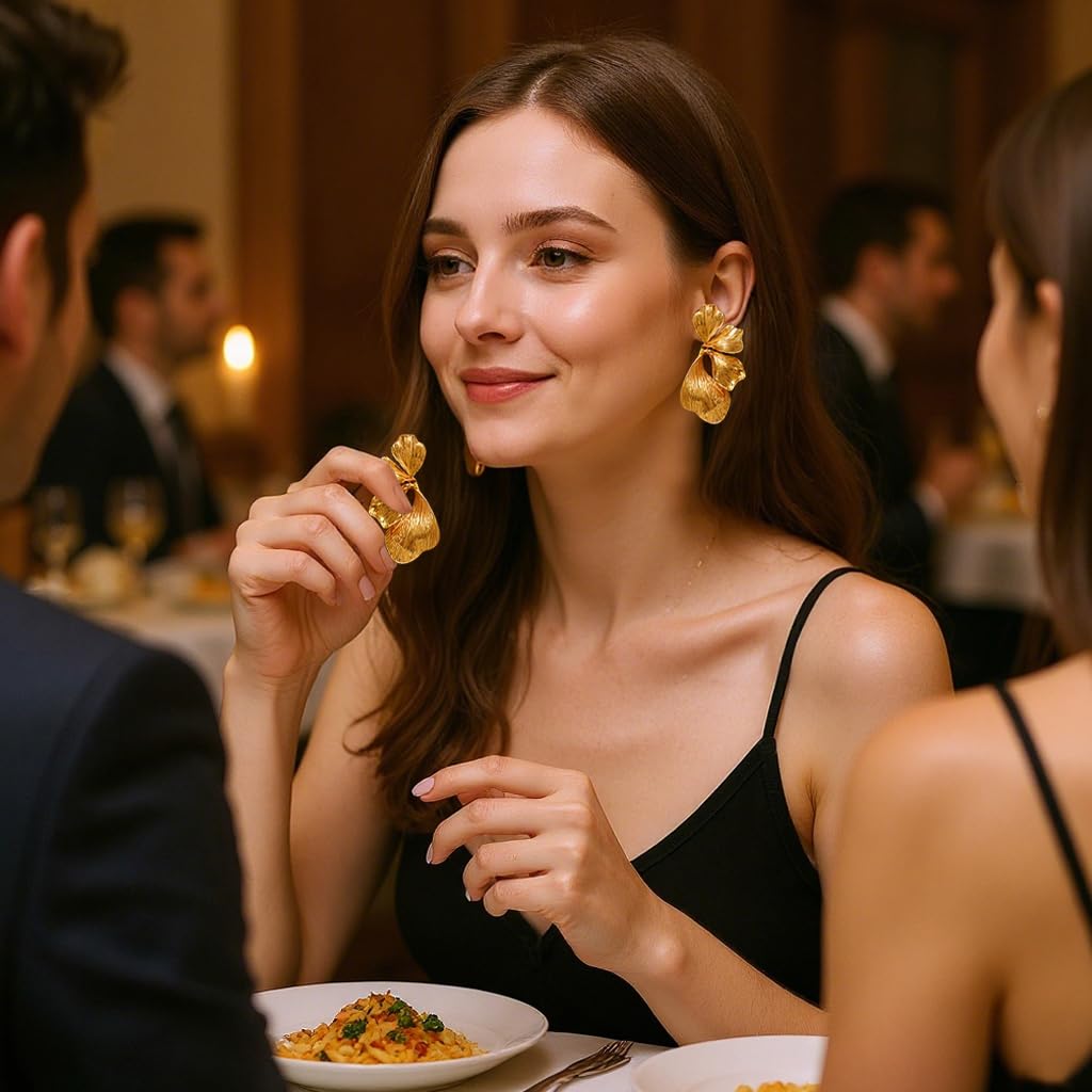 SANNIDHI Earrings for Women featuring 2.95×1.3 in Layered Ginkgo Leaf Design & Gold Plating | Lightweight Statement Jewelry