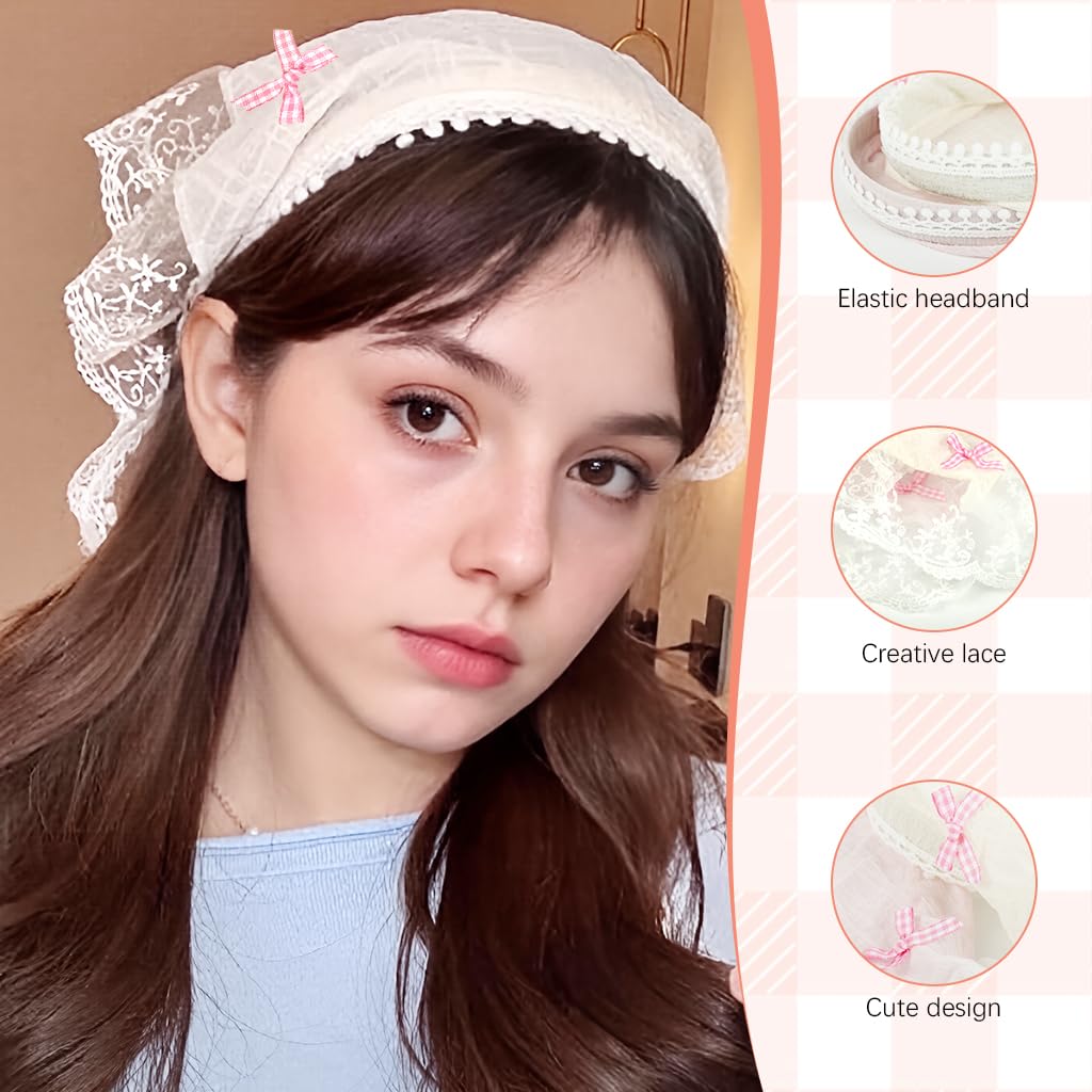 MAYCREATE Hair Bands for Women featuring Lace and Plaid Bow Design | 2Pcs Boho Head Scarf Set