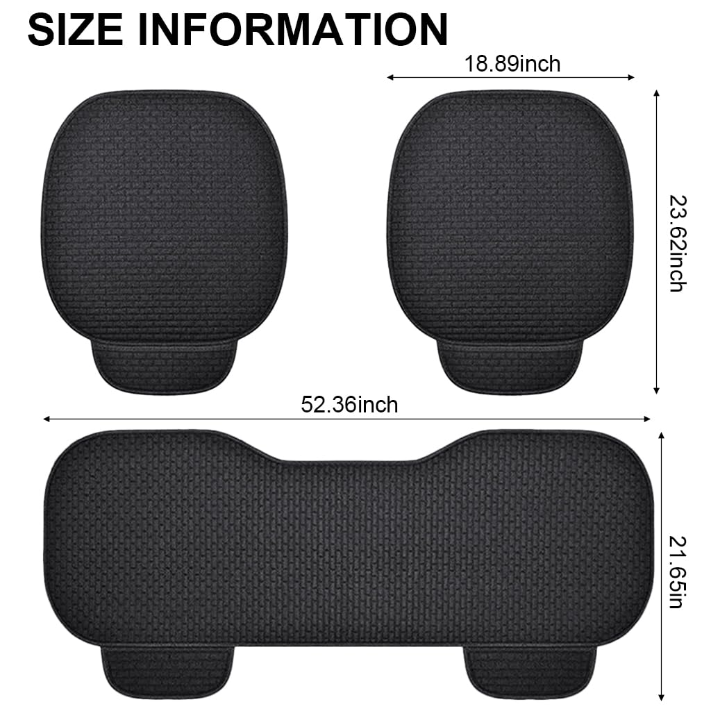 STHIRA Car Seat Covers 3Pcs Set for Summer Comfort with Silicone Anti Slip Base | Black Flax