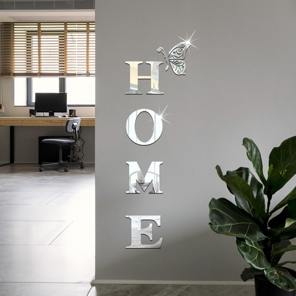 Supvox Wall Sticker for Home Decor featuring Acrylic Mirror Butterfly Design Silver 5 Pcs