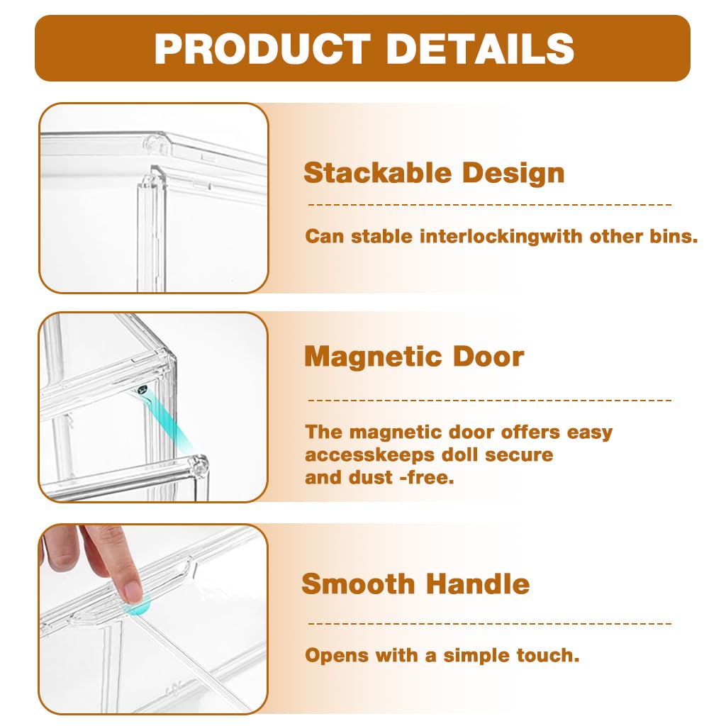 HASTHIP PET Display Box for 4'' Collectible Figures with Double Layer Closet and Door | Clear Sealed 27x14x36cm Stand for Desk or Wall
