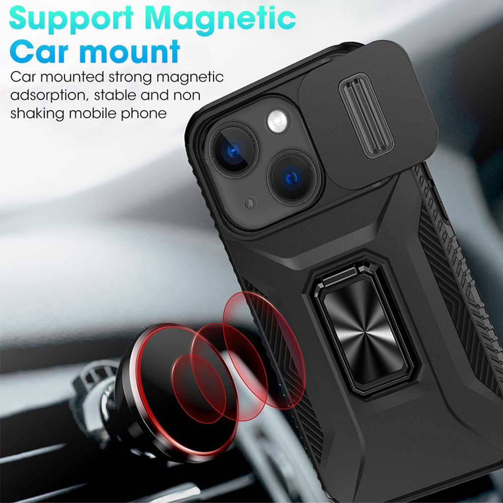 ZORBES Case for iPhone 15 Plus 6.7 inch with Kickstand and Slide Lens Cover | Shockproof Silicone Edge Protection