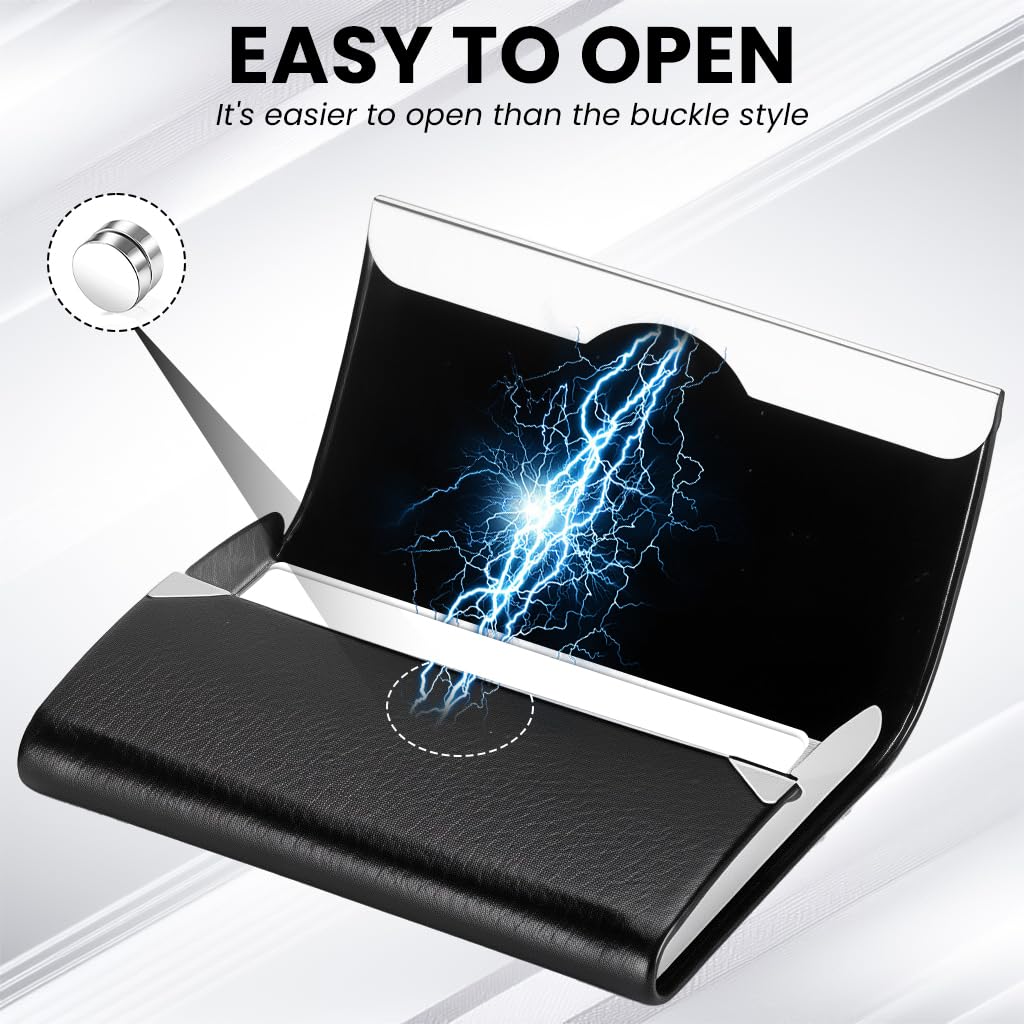 Climberty Business Card Holder for Professionals featuring Magnetic Flip-up Design and Leather-Coated Stainless Steel | Slim Organizer for Men and Women