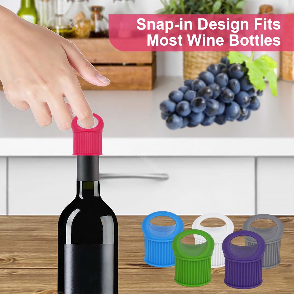 PATPAT Silicone Wine Stoppers 6Pcs Set with Easy Pull Handle and Airtight Leak-Proof Seal