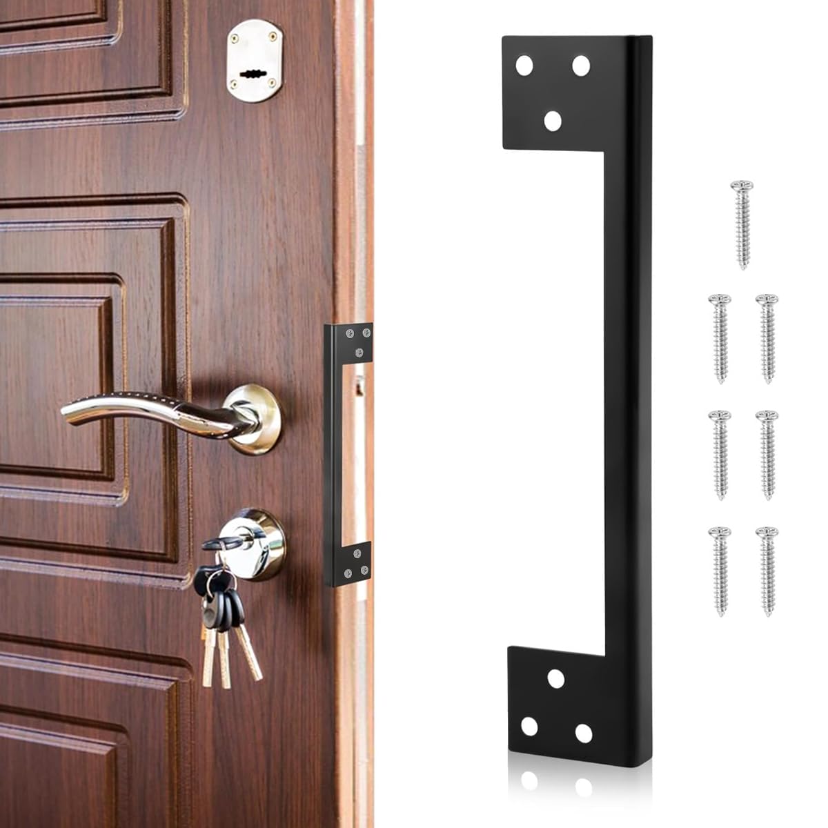 HASTHIP Stainless Steel Door Latch Guard for Outswing Door Security featuring 11 in L‑Shape Plate | Black Lock Shield