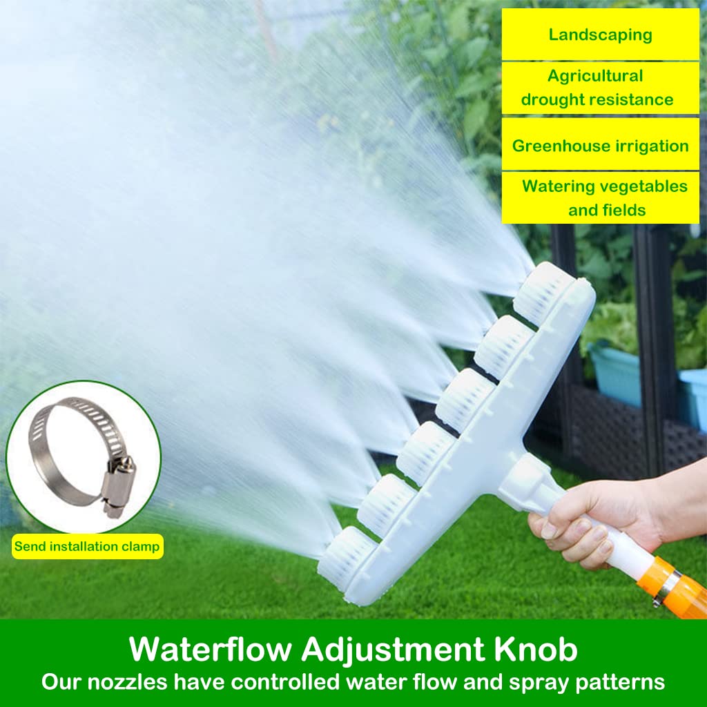 Supvox Garden Water Pipe Sprayer 6 Nozzle Irrigation Sprinkler Larger Irrigation Area Garden Sprayer Nozzle with Flow-Adjustment Connector for Agricultural Irrigation Lawn Garden Watering Plants