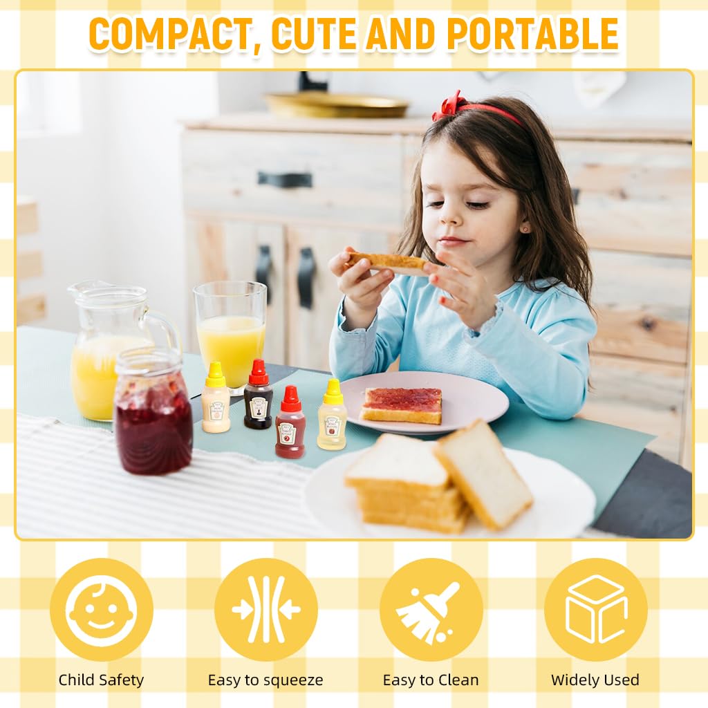 HASTHIP Mini Ketchup Bottles for Lunch Bags with Leak Proof Nozzle 8pcs 25ml | Refillable Food Grade Plastic Dispensers