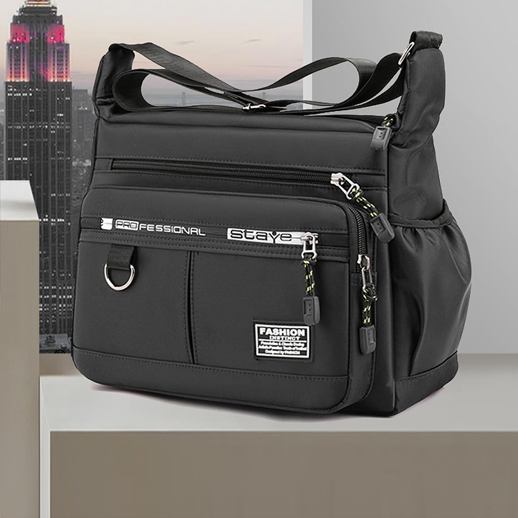 GUSTAVE Messenger Bag for Men with Multi Pocket Organizer 31x12x24 cm Polyester Black | Daily and Travel Use