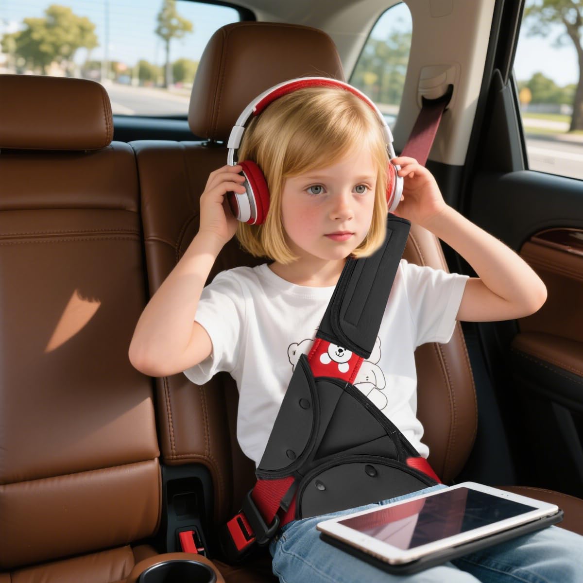 STHIRA Cotton Seatbelt Cushion for Car Comfort with Button Closure and Soft Padding | Pink