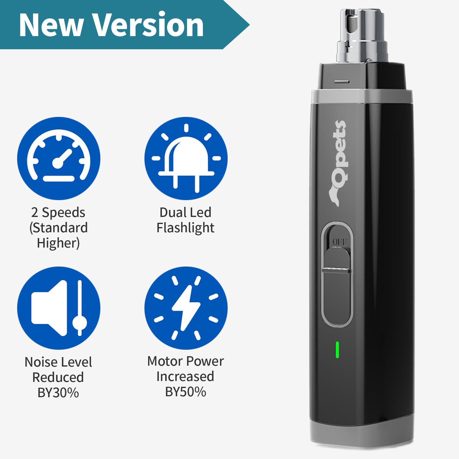 Qpets Electric Dog Nail Grinder with Dual LED Lights and 2 Speed Modes | Low Noise 2 PCS