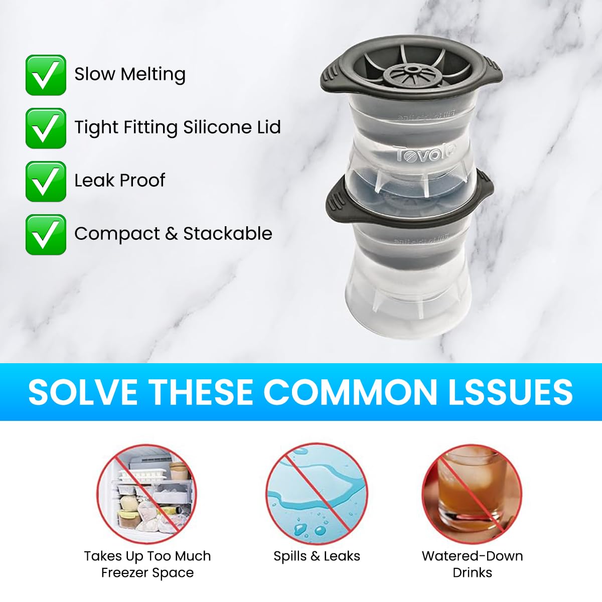 Supvox Ice Ball Maker Mold for Whiskey and Beverages with 4pcs Set featuring Pop-up Silicone Design