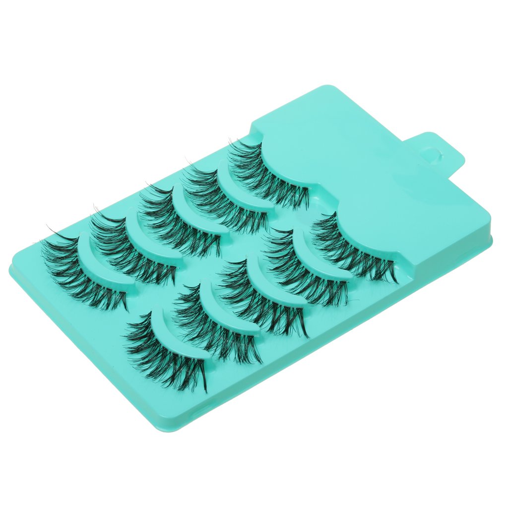 Supvox  Magideal Beauty Makeup Handmade Messy Cross Style False Eyelashes (Green) - Pack of 5 Pairs