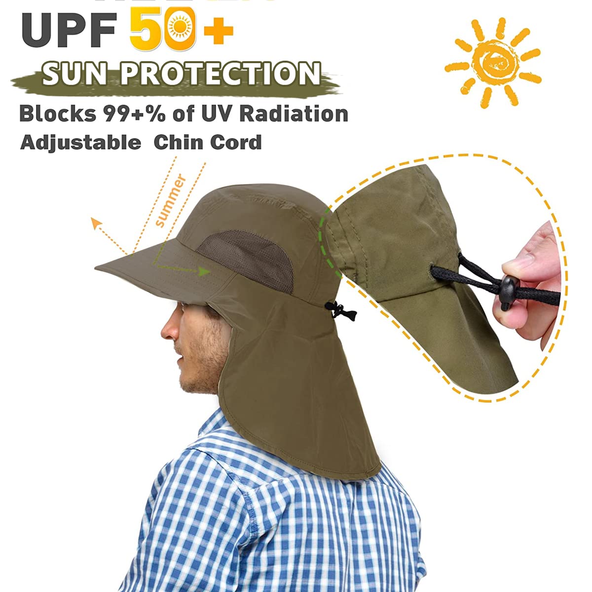 Gustave Wide Brim Summer Cap for Hiking and Fishing with 4 in Brim & 8.5 in Neck Flap | UPF50 Sun Protection Hat