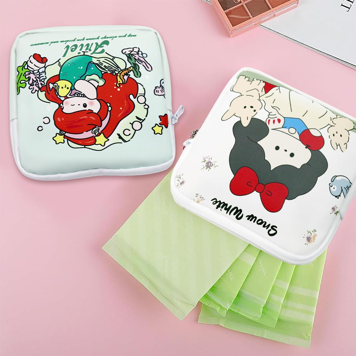 ZIBUYU Sanitary Napkin Storage Bag 4PCS for Pads and Makeup featuring Cotton Fabric Zipper Pouch