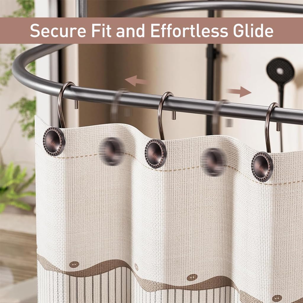 HASTHIP Shower Curtain Hooks 12pcs for Bathroom with Rust Resistant Metal | Vintage Brown Zinc Alloy Design